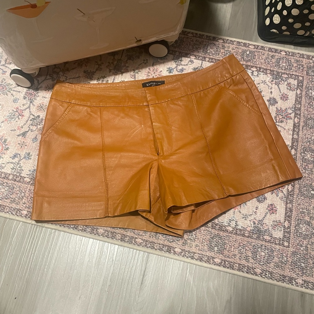 bebe Tan Leather High Waist Shorts